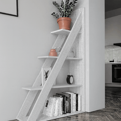 Modern Wooden Ladder Shelf – Space - Saving Corner Bookcase | Decorative Multi - Tier Storage Rack for Home & Office - Mini Wood Craft