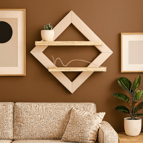 Modern Geometric Wooden Wall Shelf – Diamond Shape Floating Shelf for Home Décor | Minimalist Living Room Wall Art Storage Rack - Mini Wood Craft