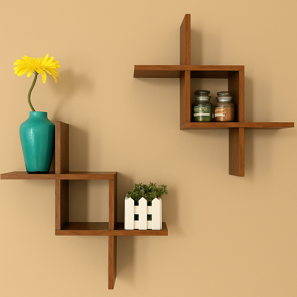 Buy Criss Cross Floating Wall Shelf Online in Pakistan | Modern Wooden Wall Rack – Mini Wood Craft - Mini Wood Craft